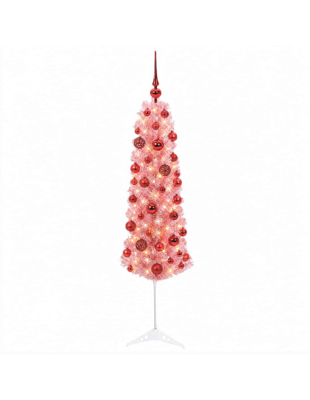 Albero di Natale Slim Artificiale con Palline 120 cm 150 LED