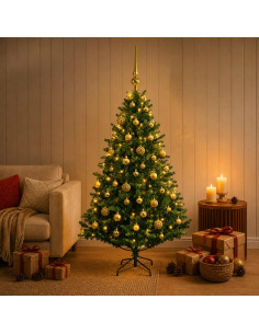Albero di Natale artificiale con palline 150 cm 150 LED