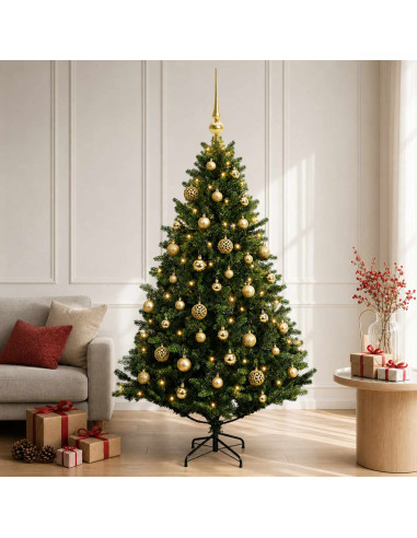 Albero di Natale artificiale con palline 150 cm 150 LED