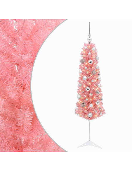 Albero di Natale Artificiale Slim con Palline 120 cm 150 LED