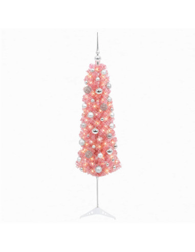 Albero di Natale Artificiale Slim con Palline 120 cm 150 LED