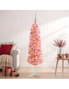 Albero di Natale Artificiale Slim con Palline 120 cm 150 LED
