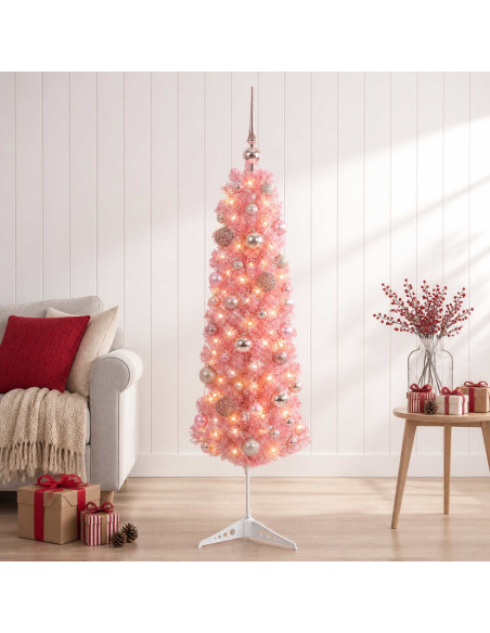 Albero di Natale Artificiale Slim con Palline 120 cm 150 LED