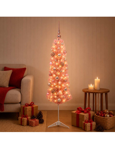 Albero di Natale Artificiale Slim con Palline 120 cm 150 LED