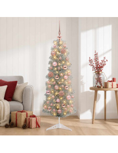 Albero di Natale Artificiale Slim con Palline 150 cm 150 LED