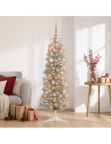 Albero di Natale Artificiale Slim con Palline 150 cm 150 LED