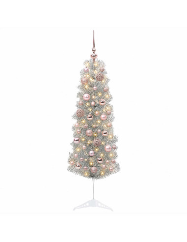 Albero di Natale Artificiale Slim con Palline 150 cm 150 LED