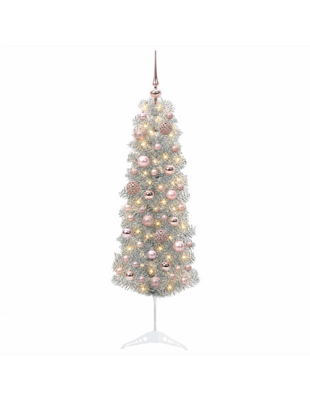 Albero di Natale Artificiale Slim con Palline 150 cm 150 LED
