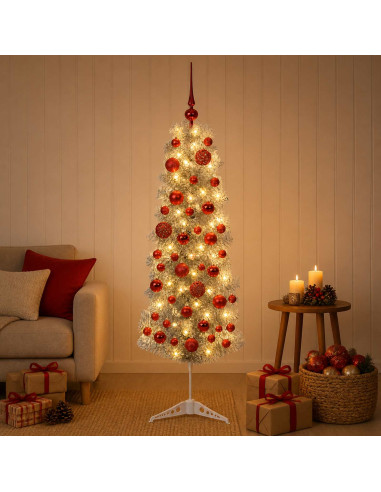 Albero di Natale Artificiale Slim con Palline 150 cm 150 LED