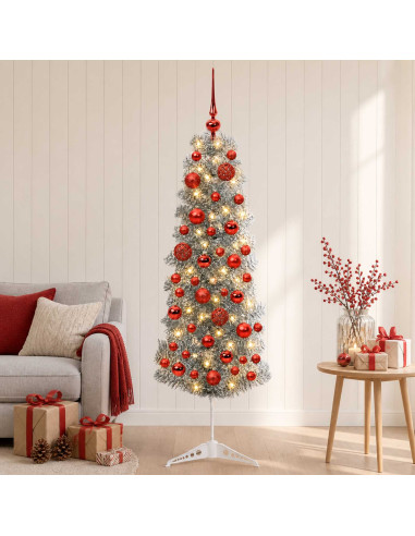 Albero di Natale Artificiale Slim con Palline 150 cm 150 LED