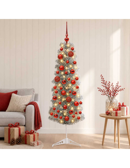 Albero di Natale Artificiale Slim con Palline 150 cm 150 LED