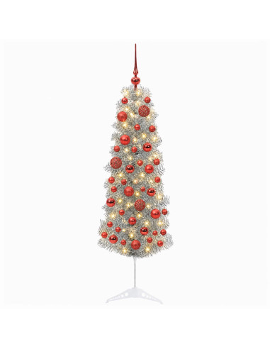 Albero di Natale Artificiale Slim con Palline 150 cm 150 LED
