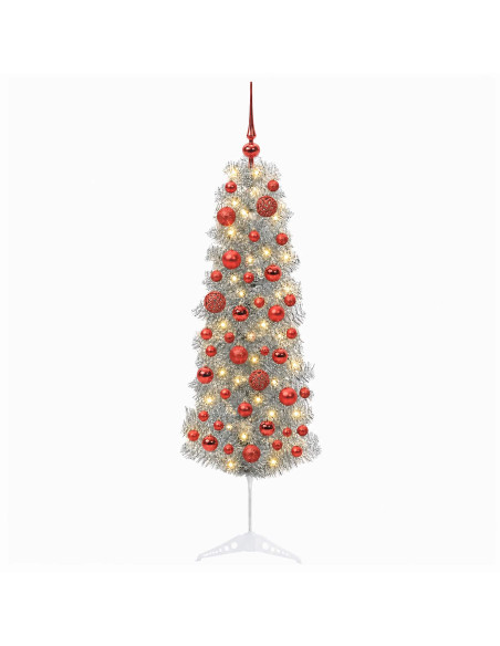 Albero di Natale Artificiale Slim con Palline 150 cm 150 LED