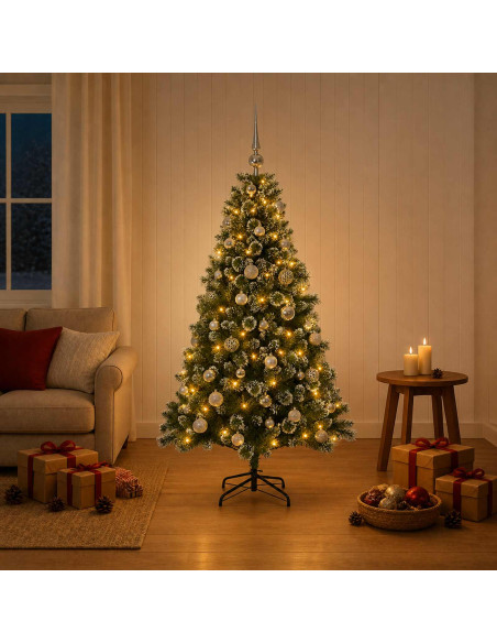 Albero di Natale Artificiale con Palline 120 cm 150 LED