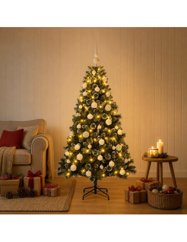 Albero di Natale Artificiale con Palline 150 cm 150 LED