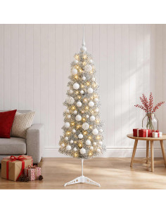 Albero di Natale Artificiale Slim con Palline 150 cm 150 LED