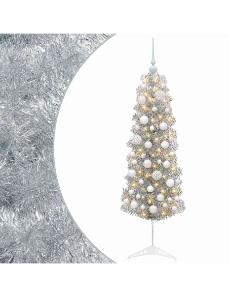 Albero di Natale Artificiale Slim con Palline 150 cm 150 LED