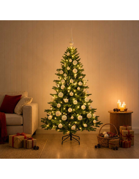 Albero di Natale artificiale con palline 150 cm 150 LED