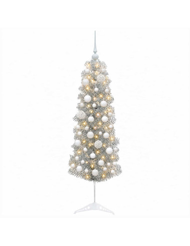 Albero di Natale Artificiale Slim con Palline 150 cm 150 LED