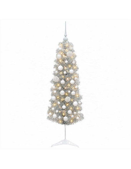 Albero di Natale Artificiale Slim con Palline 150 cm 150 LED