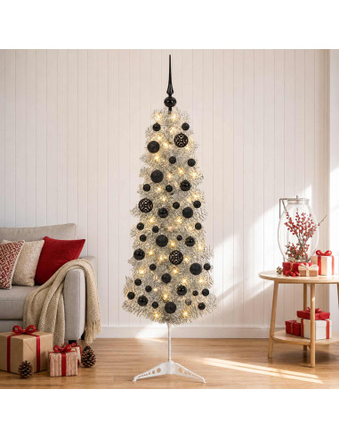 Albero di Natale Artificiale Slim con Palline 150 cm 150 LED