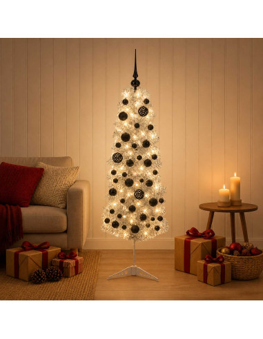 Albero di Natale Artificiale Slim con Palline 150 cm 150 LED