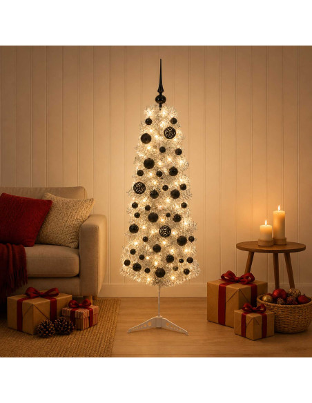 Albero di Natale Artificiale Slim con Palline 150 cm 150 LED