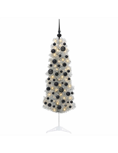 Albero di Natale Artificiale Slim con Palline 150 cm 150 LED