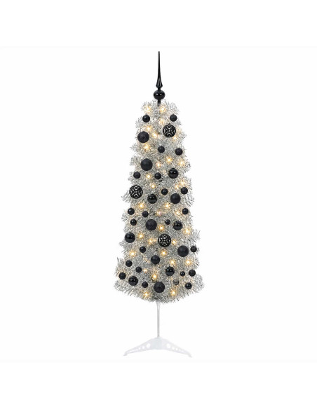 Albero di Natale Artificiale Slim con Palline 150 cm 150 LED