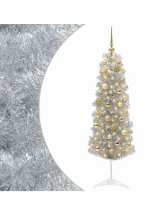 Albero di Natale Artificiale Slim con Palline 150 cm 150 LED 2