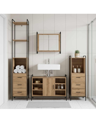 Set di Armadi da Bagno 4 pz Rovere Artigianale