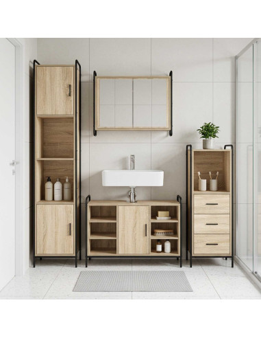 Set di Armadi da Bagno 3 pz Rovere Sonoma 40 x 36 x 109,5 cm