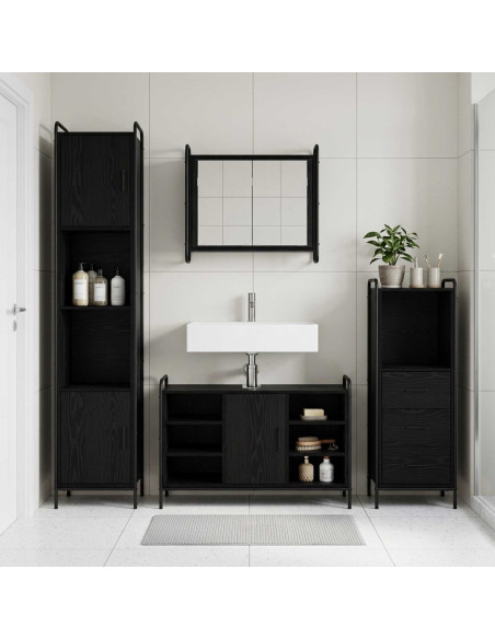 Set di Armadi da Bagno 3 pz Rovere Nero 40 x 36 x 109,5 cm
