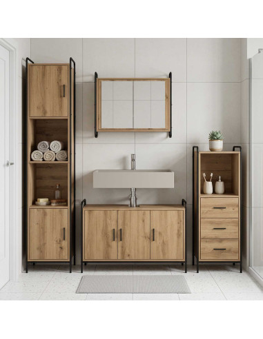 Set di Armadi da Bagno 3 pz Rovere Artigianale