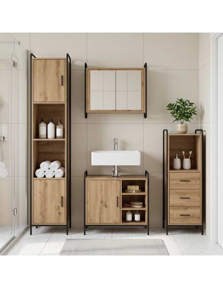 Set di Armadi da Bagno 3 pz Rovere Artigianale
