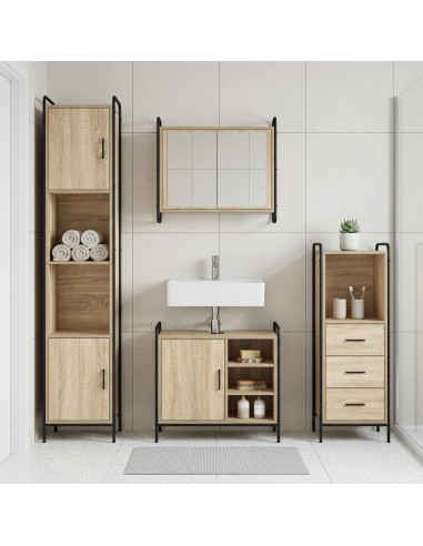 Set di Armadi da Bagno 3 pz Rovere Sonoma 40 x 36 x 109,5 cm