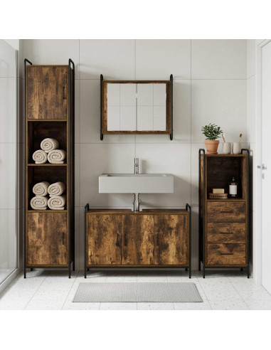 Set di Armadi da Bagno 3 pz Rovere Fumo 40 x 36 x 109,5 cm