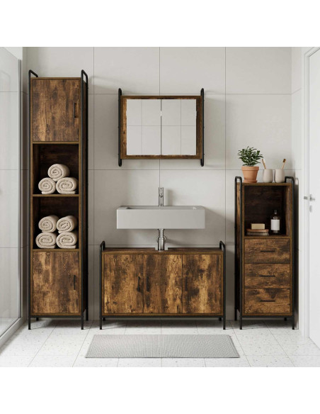 Set di Armadi da Bagno 3 pz Rovere Fumo 40 x 36 x 109,5 cm