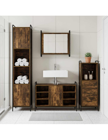 Set di Armadi da Bagno 3 pz Rovere Fumo 40 x 36 x 109,5 cm