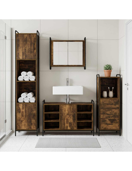 Set di Armadi da Bagno 3 pz Rovere Fumo 40 x 36 x 109,5 cm