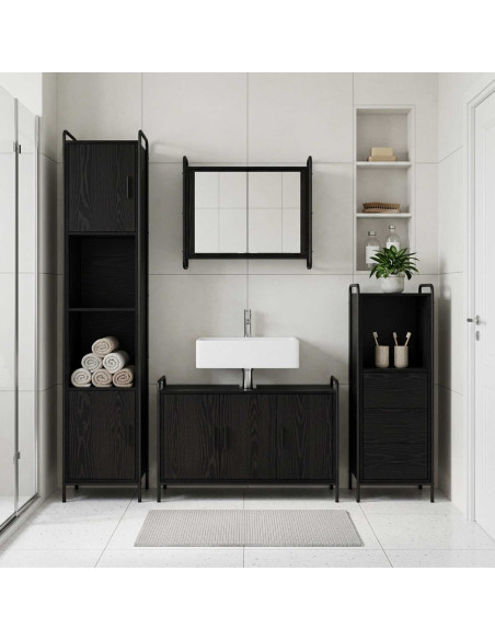 Set di Armadi da Bagno 3 pz Rovere Nero 40 x 36 x 109,5 cm