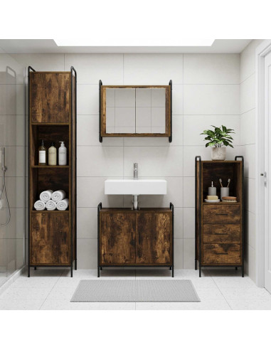 Set di Armadi da Bagno 3 pz Rovere Fumo 40 x 36 x 109,5 cm