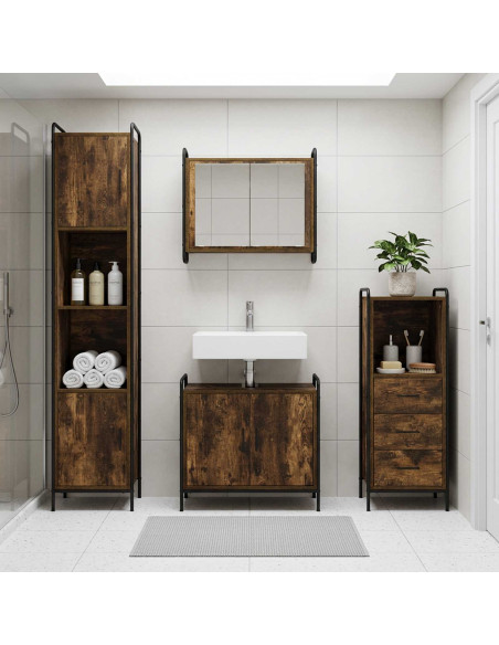 Set di Armadi da Bagno 3 pz Rovere Fumo 40 x 36 x 109,5 cm