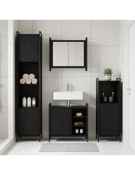 Set di Armadi da Bagno 3 pz Rovere Nero 40 x 36 x 109,5 cm
