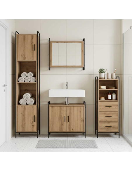 Set di Armadi da Bagno 3 pz Rovere Artigianale