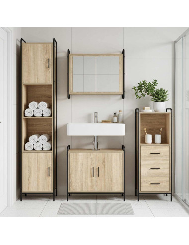 Set di Armadi da Bagno 3 pz Rovere Sonoma 40 x 36 x 109,5 cm