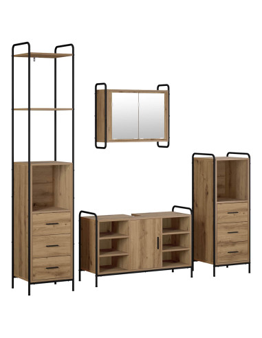 Set di Armadi da Bagno 4 pz Rovere Artigianale