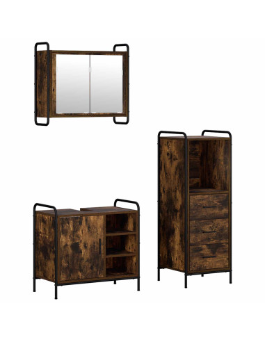 Set di Armadi da Bagno 3 pz Rovere Fumo 40 x 36 x 109,5 cm