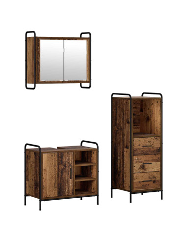Set di Armadi da Bagno 3 pz Legno antico 40 x 36 x 109,5 cm