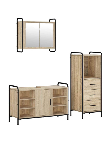 Set di Armadi da Bagno 3 pz Rovere Sonoma 40 x 36 x 109,5 cm